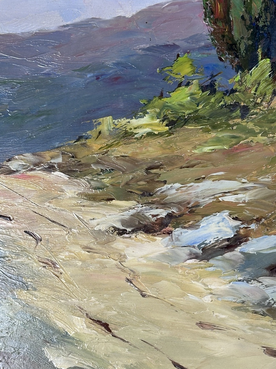Peinture huile sur panneau "Scène provençale" par Georges Car-photo-5