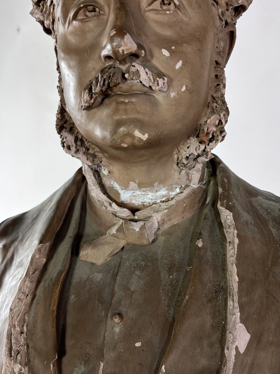 Buste en terre cuite gentilhomme époque Napoléon III signé Scoto-photo-3
