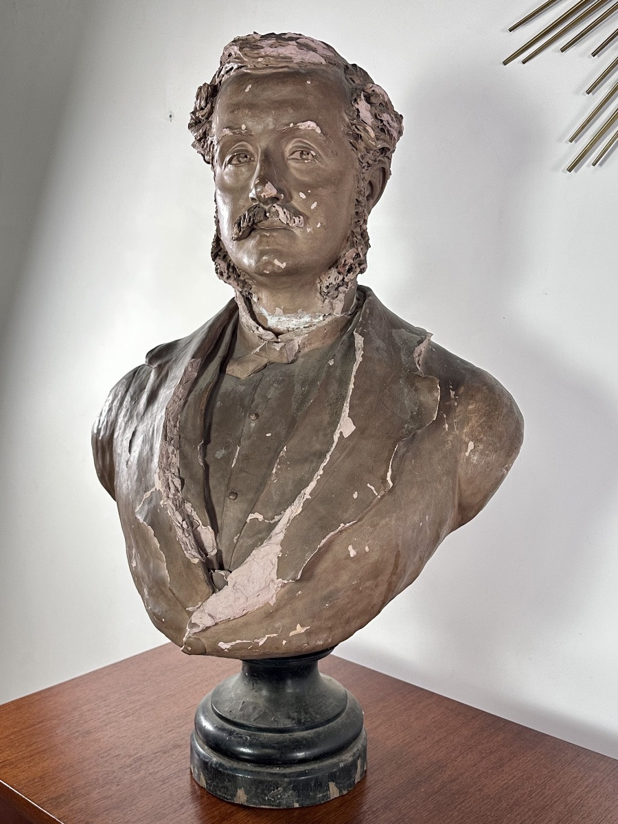 Buste en terre cuite gentilhomme époque Napoléon III signé Scoto-photo-6