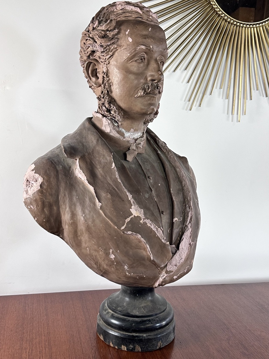 Buste en terre cuite gentilhomme époque Napoléon III signé Scoto-photo-7