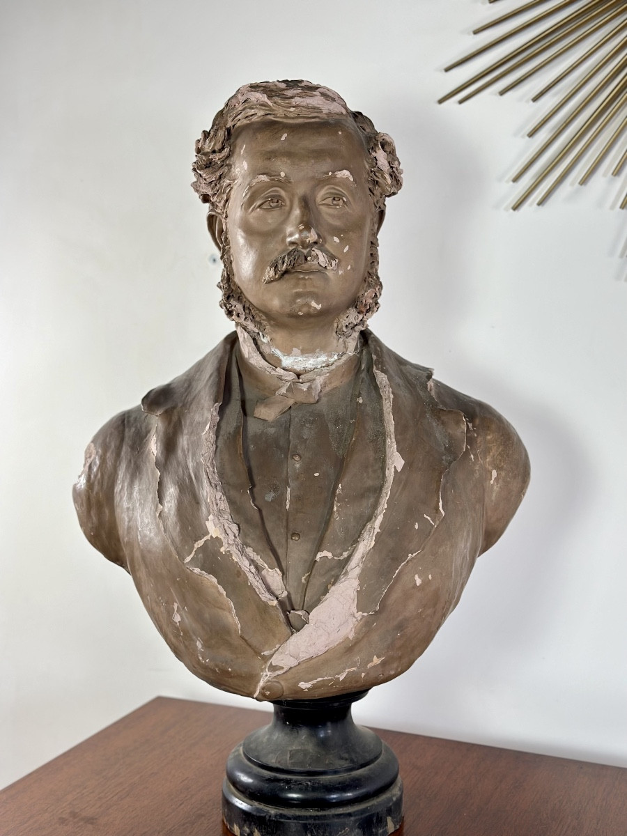 Buste en terre cuite gentilhomme époque Napoléon III signé Scoto