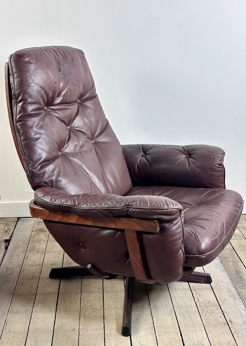 Fauteuil et son ottoman en cuir par GÖTE MÖBLER Suède 1960-photo-2