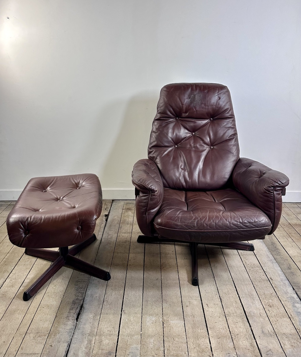 Fauteuil et son ottoman en cuir par GÖTE MÖBLER Suède 1960-photo-5