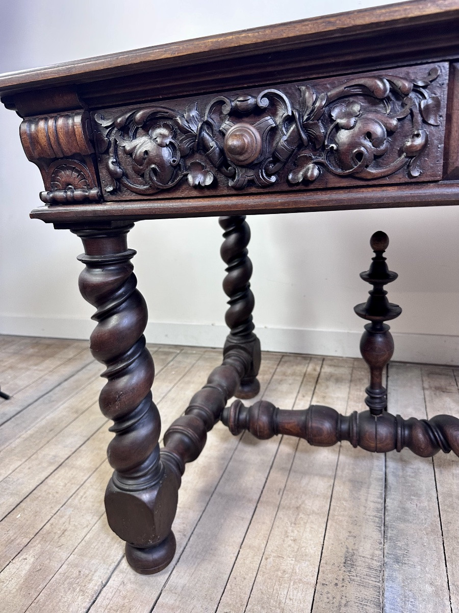 Louis XIII Style Oak Desk Stamped Mombro Ainé 19th Century-photo-3