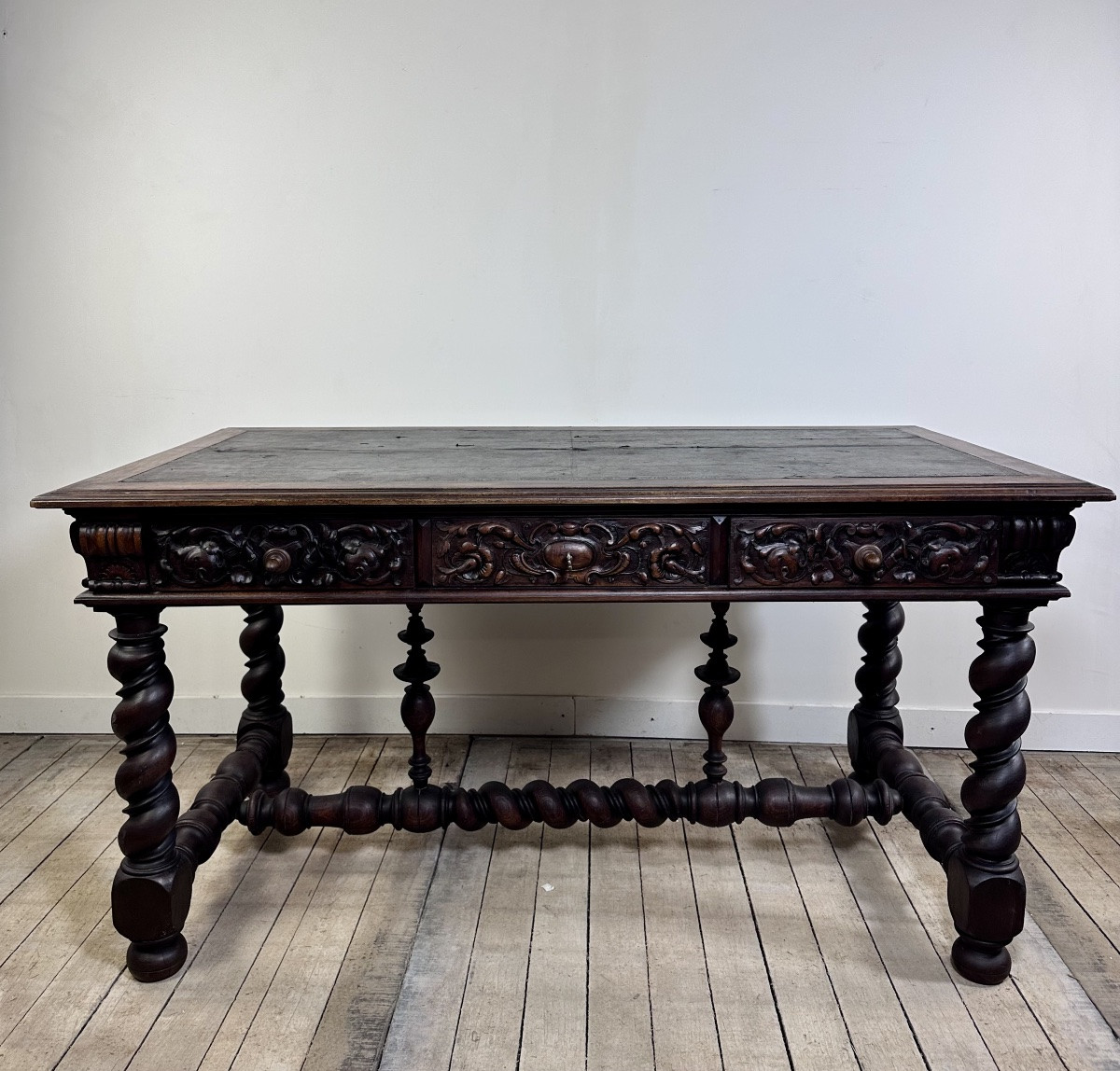 Louis XIII Style Oak Desk Stamped Mombro Ainé 19th Century-photo-5