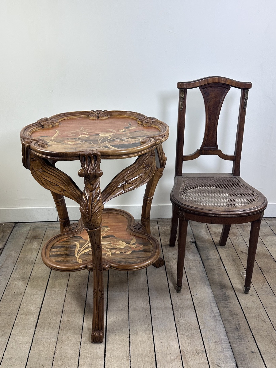 Gallé Art Nouveau Style Dragonfly Pedestal Table In Marquetry-photo-4