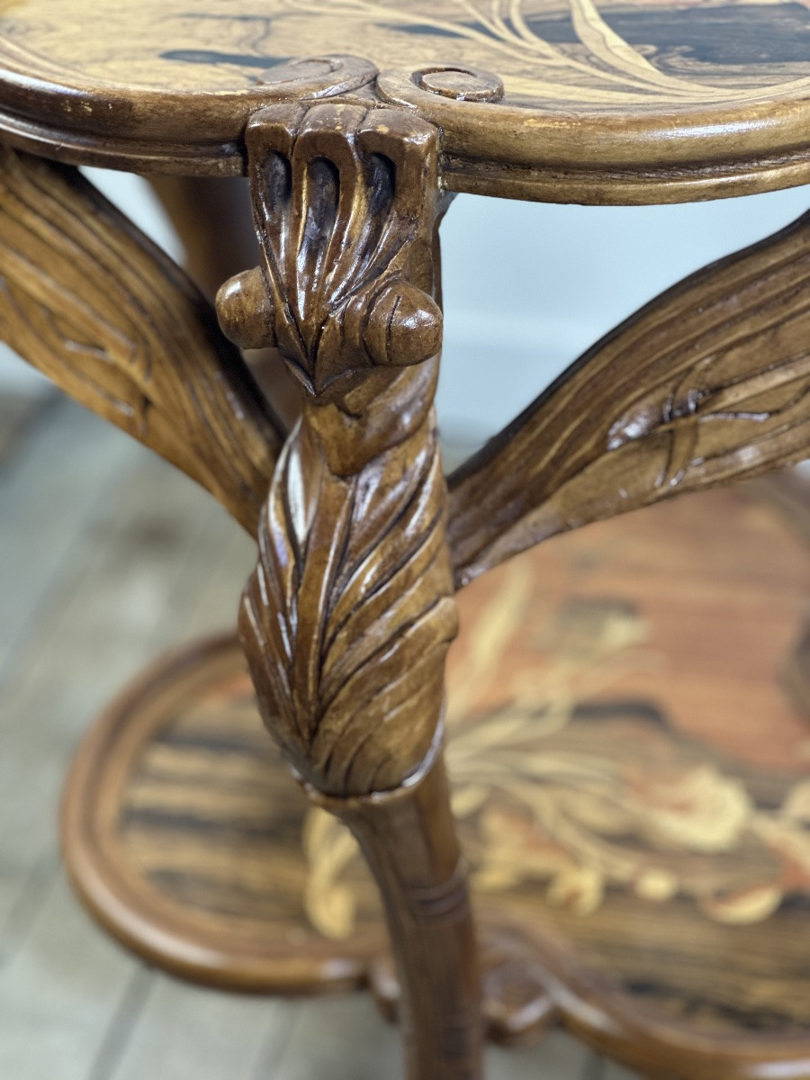 Gallé Art Nouveau Style Dragonfly Pedestal Table In Marquetry-photo-4