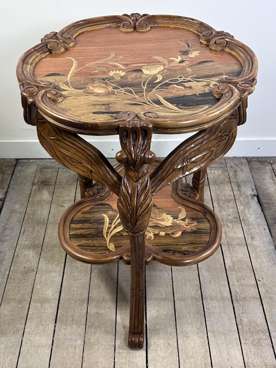 Gallé Art Nouveau Style Dragonfly Pedestal Table In Marquetry-photo-5