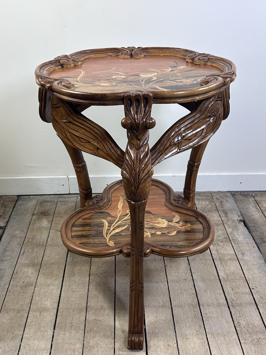 Gallé Art Nouveau Style Dragonfly Pedestal Table In Marquetry-photo-6