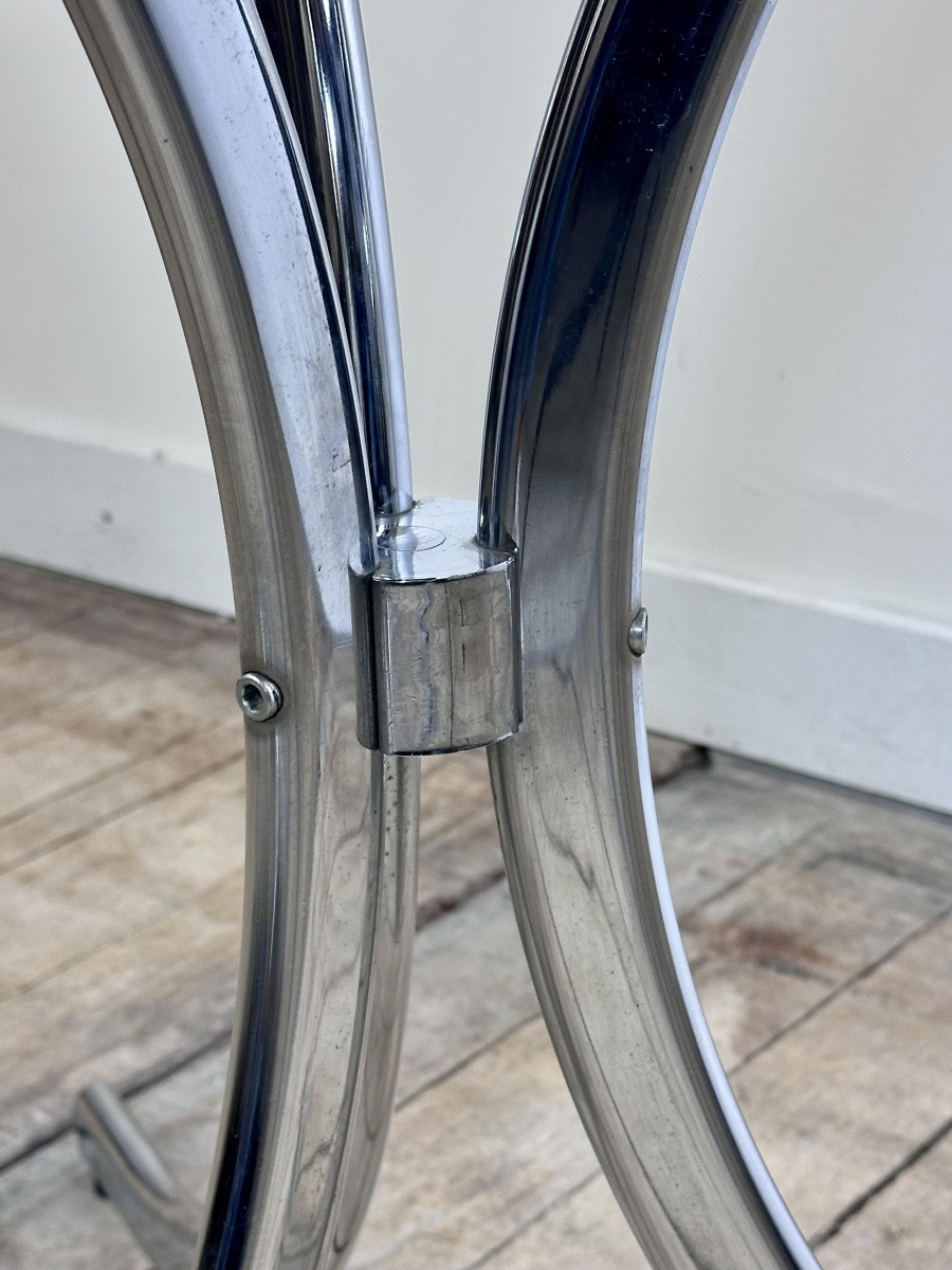 Vintage 1970s Round Metal And Smoked Glass Table-photo-3
