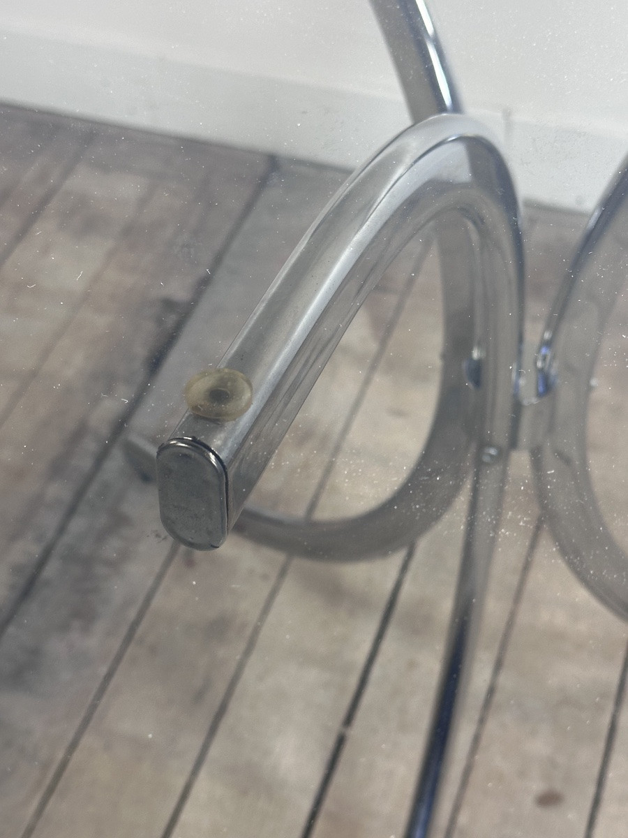 Vintage 1970s Round Metal And Smoked Glass Table-photo-1