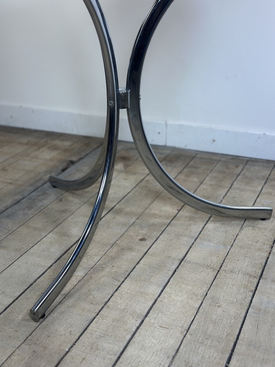 Vintage 1970s Round Metal And Smoked Glass Table-photo-2