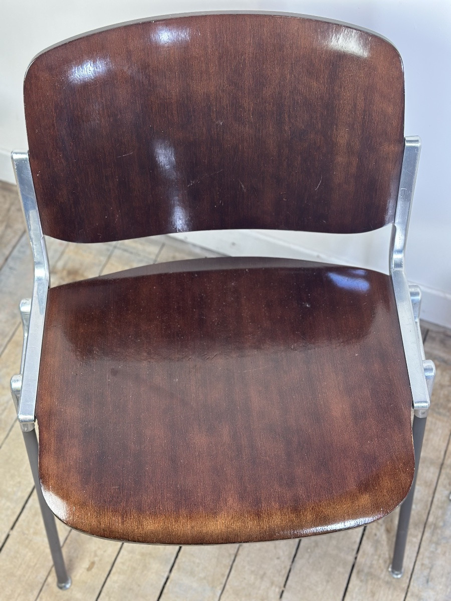 Chaises (série de 8) en bois et alu de Giancarlo Piretti par CASTELLI 1970-photo-4