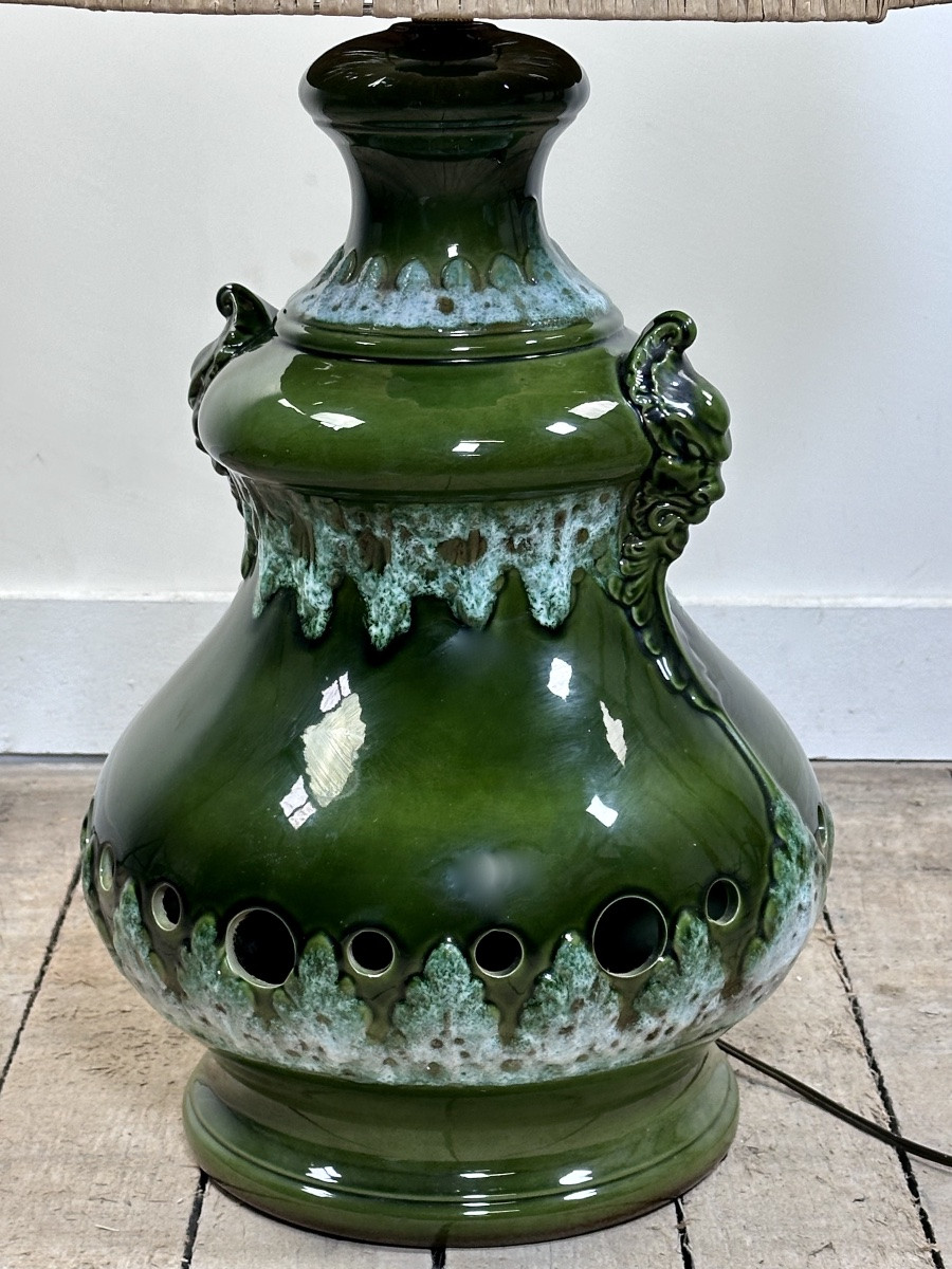 Vintage 1960s Shaded Green Ceramic Lamp-photo-2