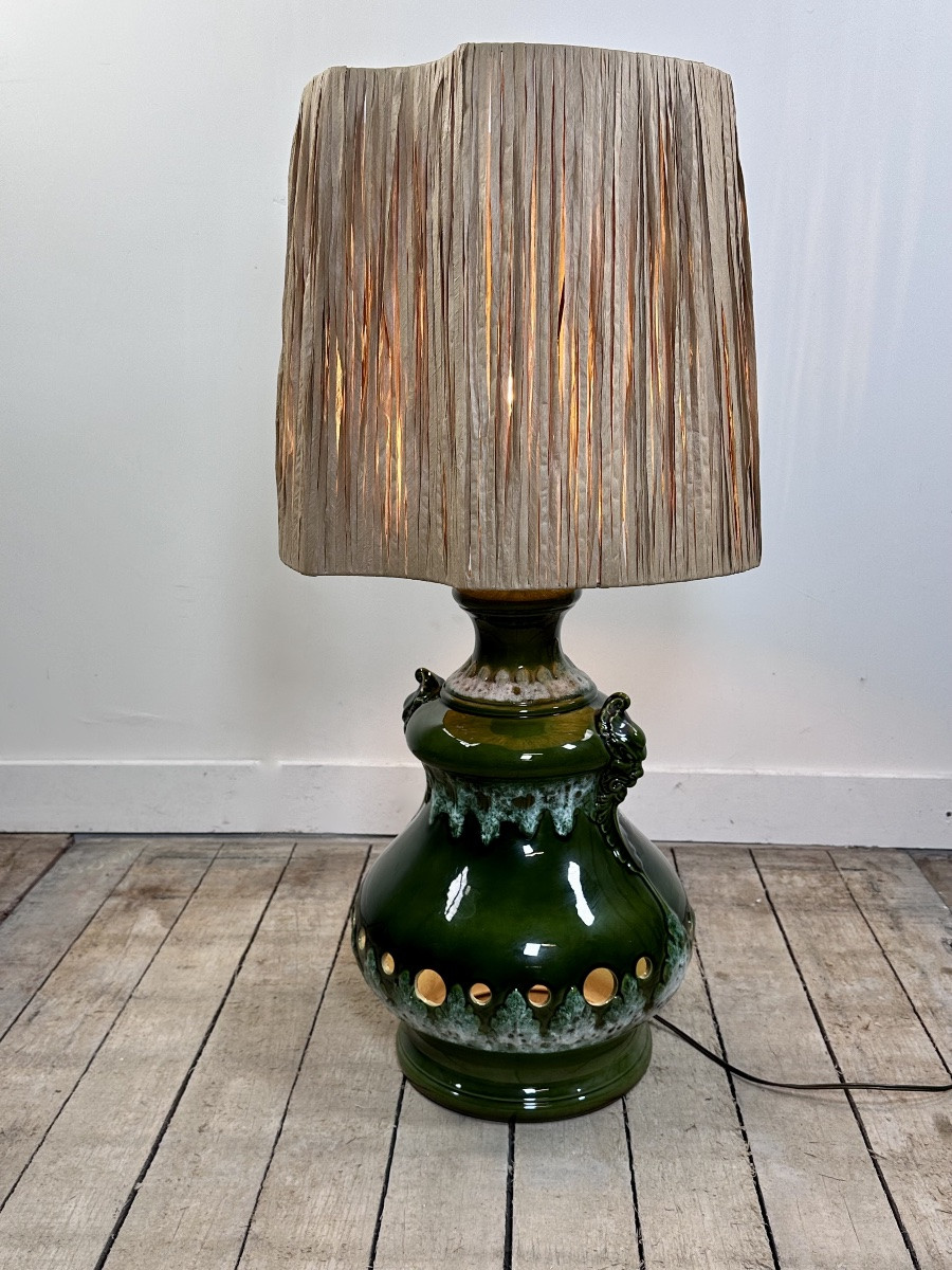Vintage 1960s Shaded Green Ceramic Lamp-photo-3