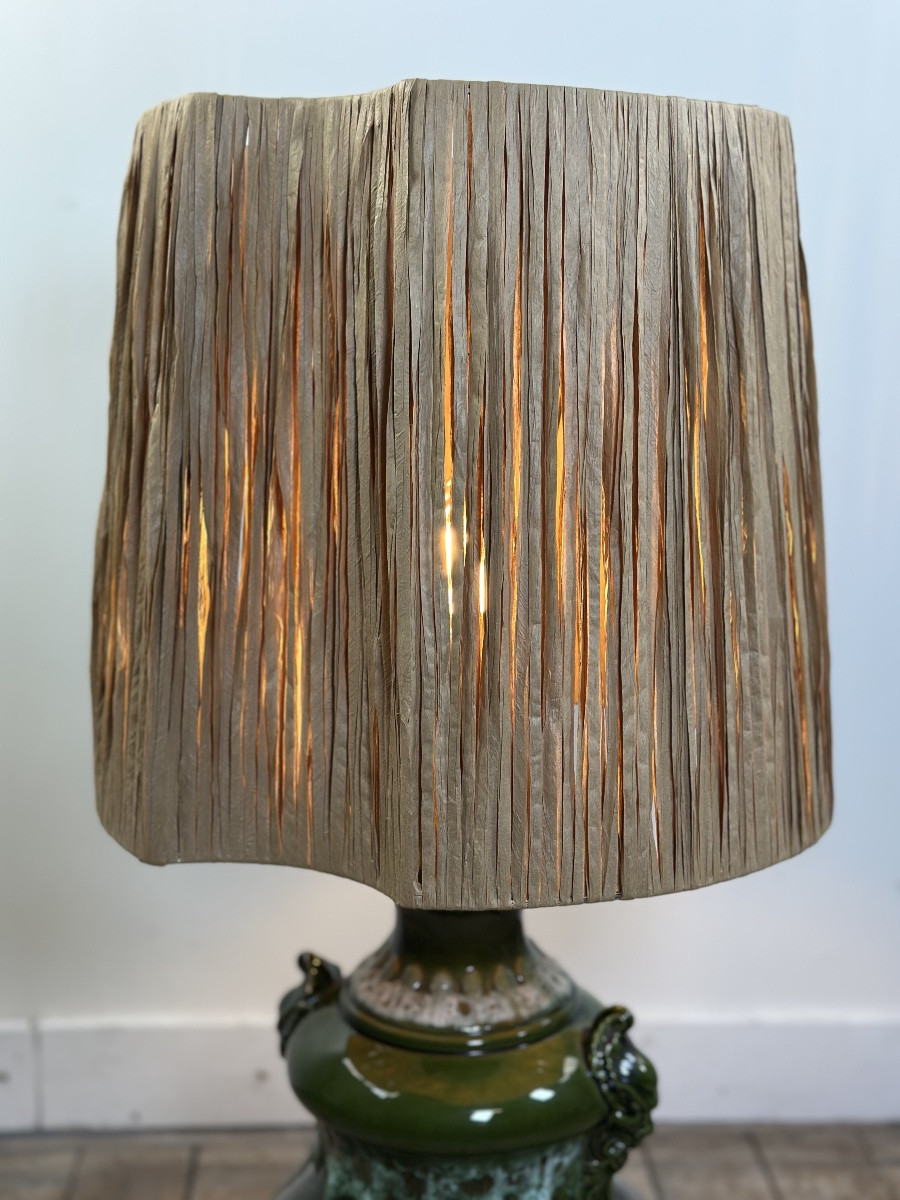 Vintage 1960s Shaded Green Ceramic Lamp-photo-5