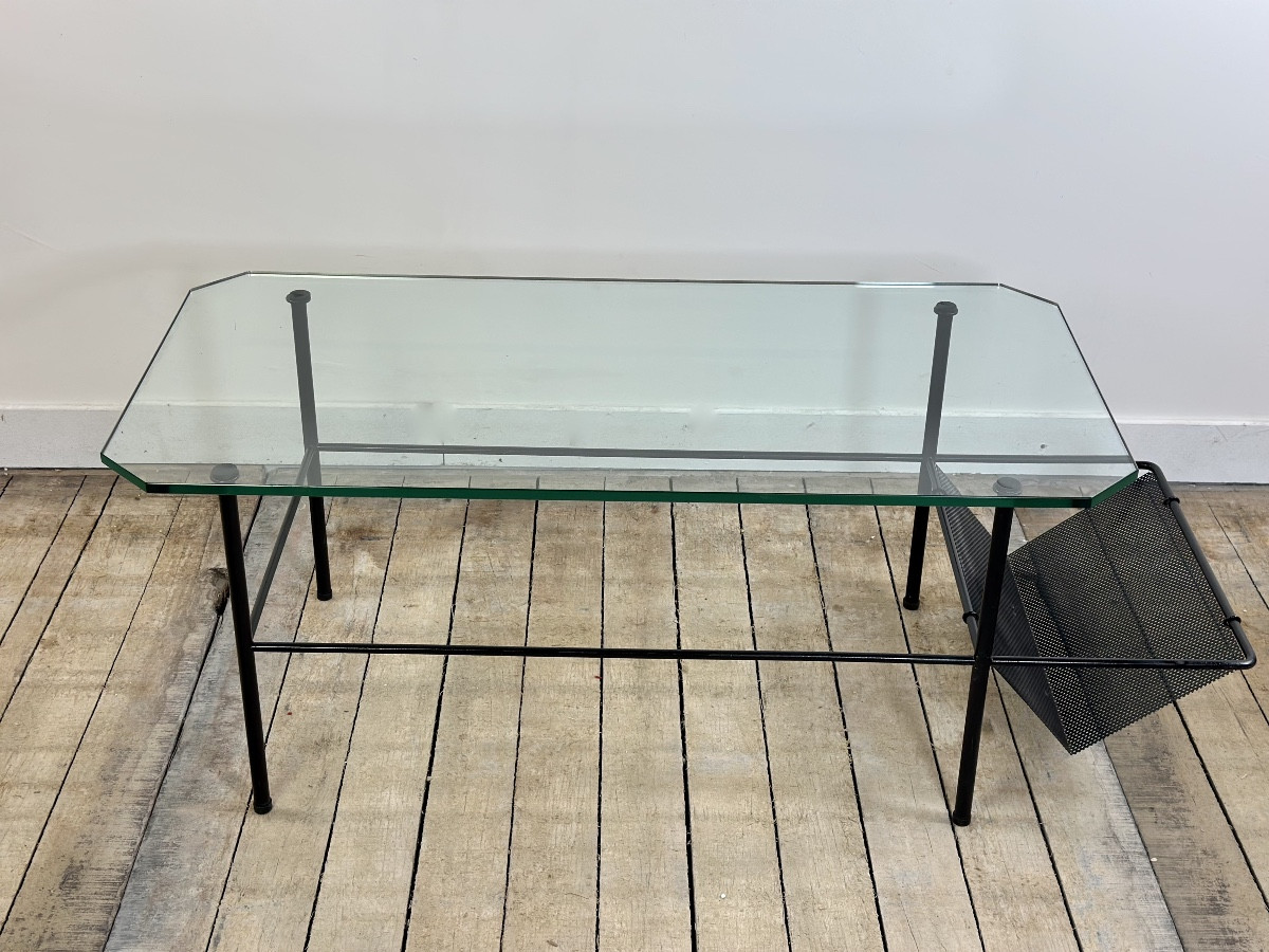 Metal And Glass Coffee Table Gérard Guermomprez 1956