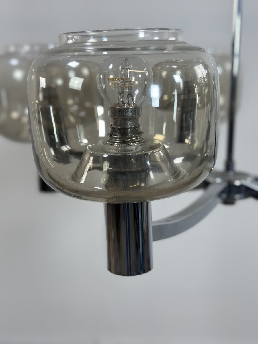 Vintage 70's Chrome Metal Chandelier By Gaetano Sciolari-photo-2