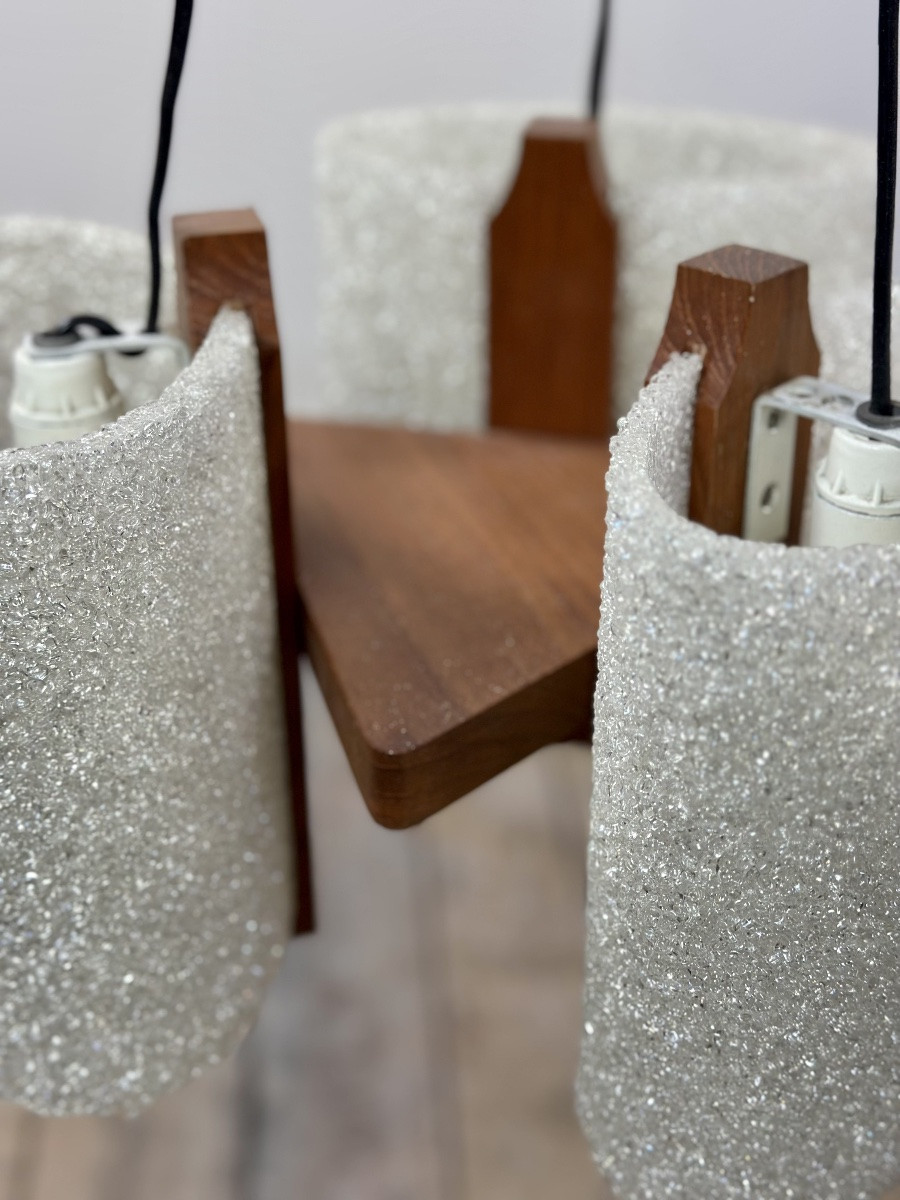 Lustre scandinave en teck et perspex vintage 1960-photo-2