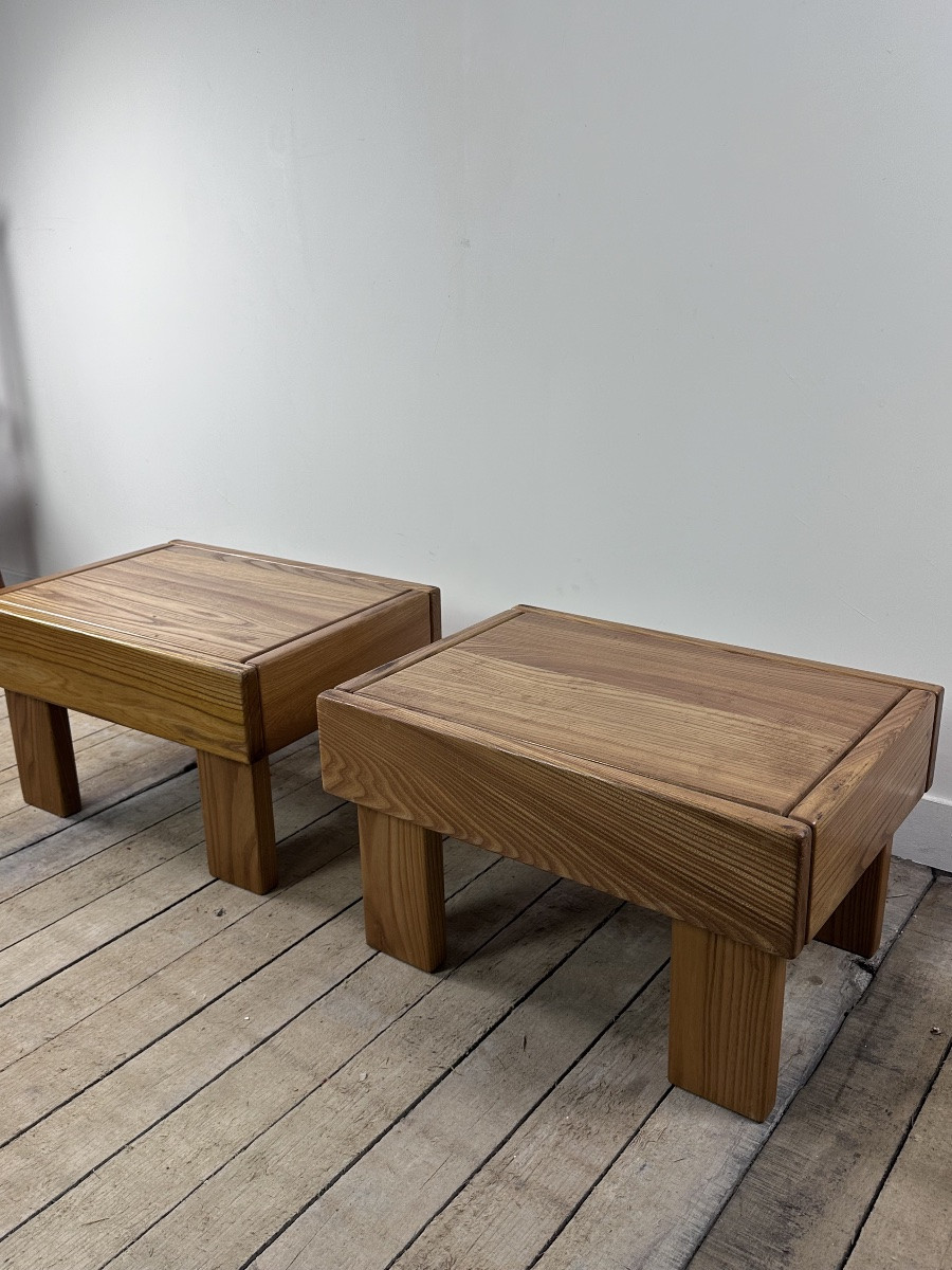 Chevets / bouts de canapé (la paire) Maison REGAIN en orme massif 1980'S-photo-2