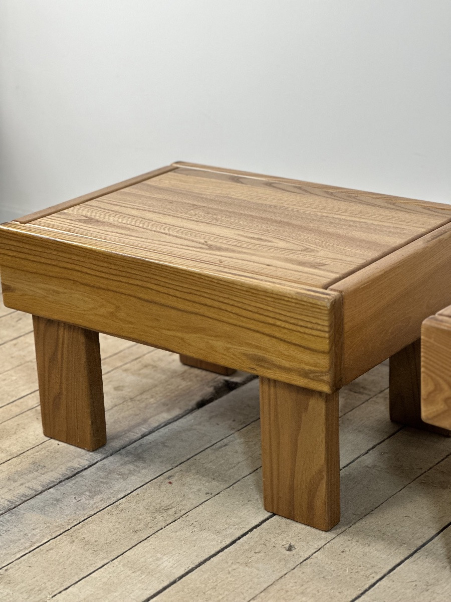 Chevets / bouts de canapé (la paire) Maison REGAIN en orme massif 1980'S-photo-3