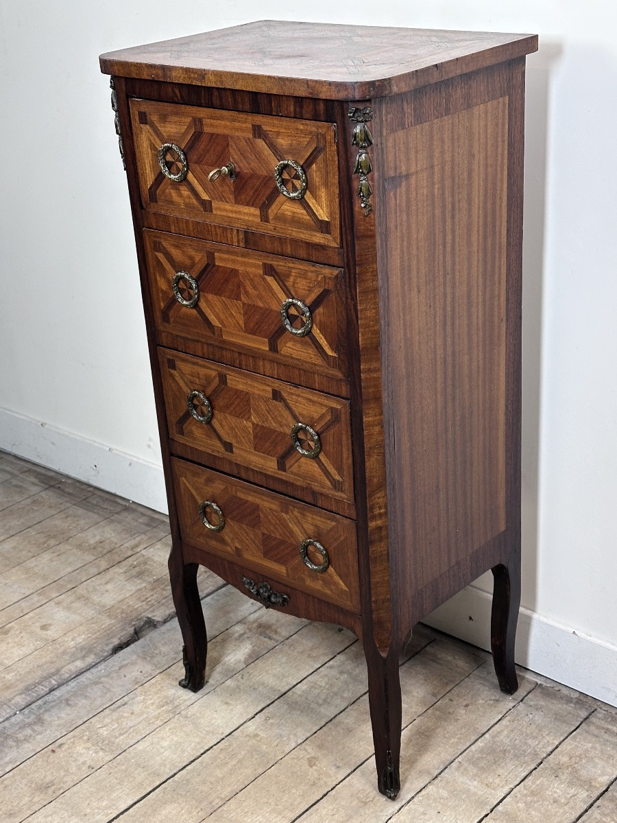 Chiffonnier /meuble de rangement de style Louis XV en marqueterie-photo-4