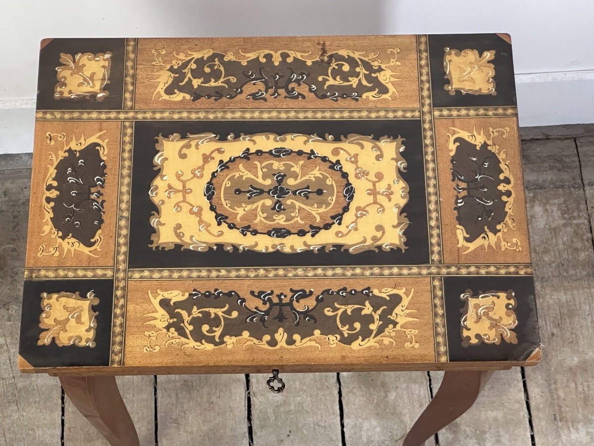 Table à rangement à musique en marqueterie-photo-4