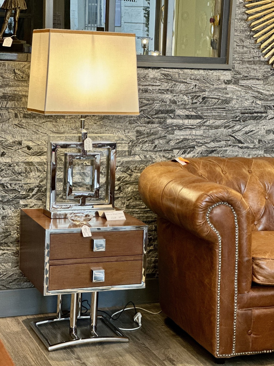 Lampe style Art déco en alu chromé et altuglass années 2000-photo-4