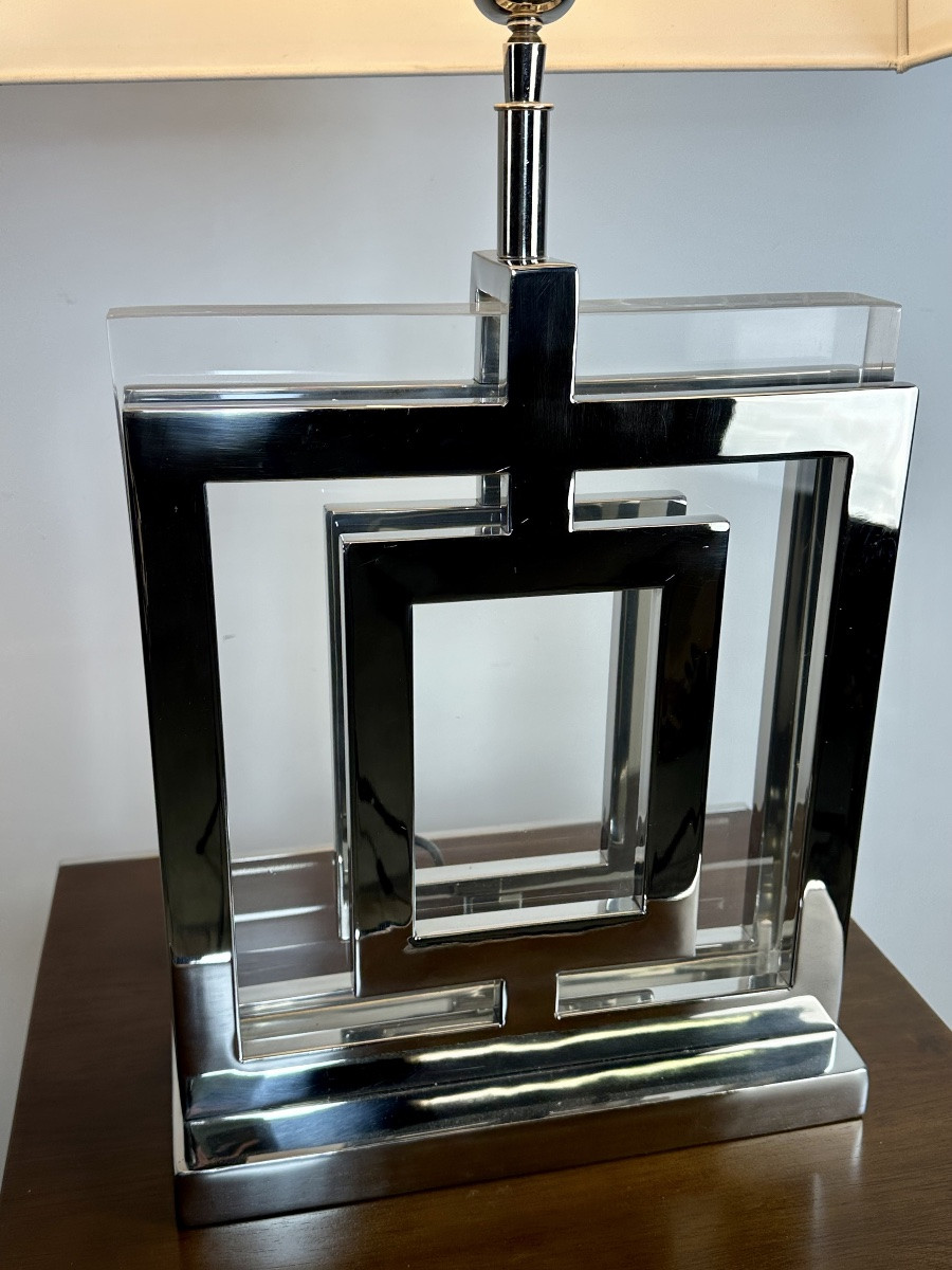 Lampe style Art déco en alu chromé et altuglass années 2000-photo-1