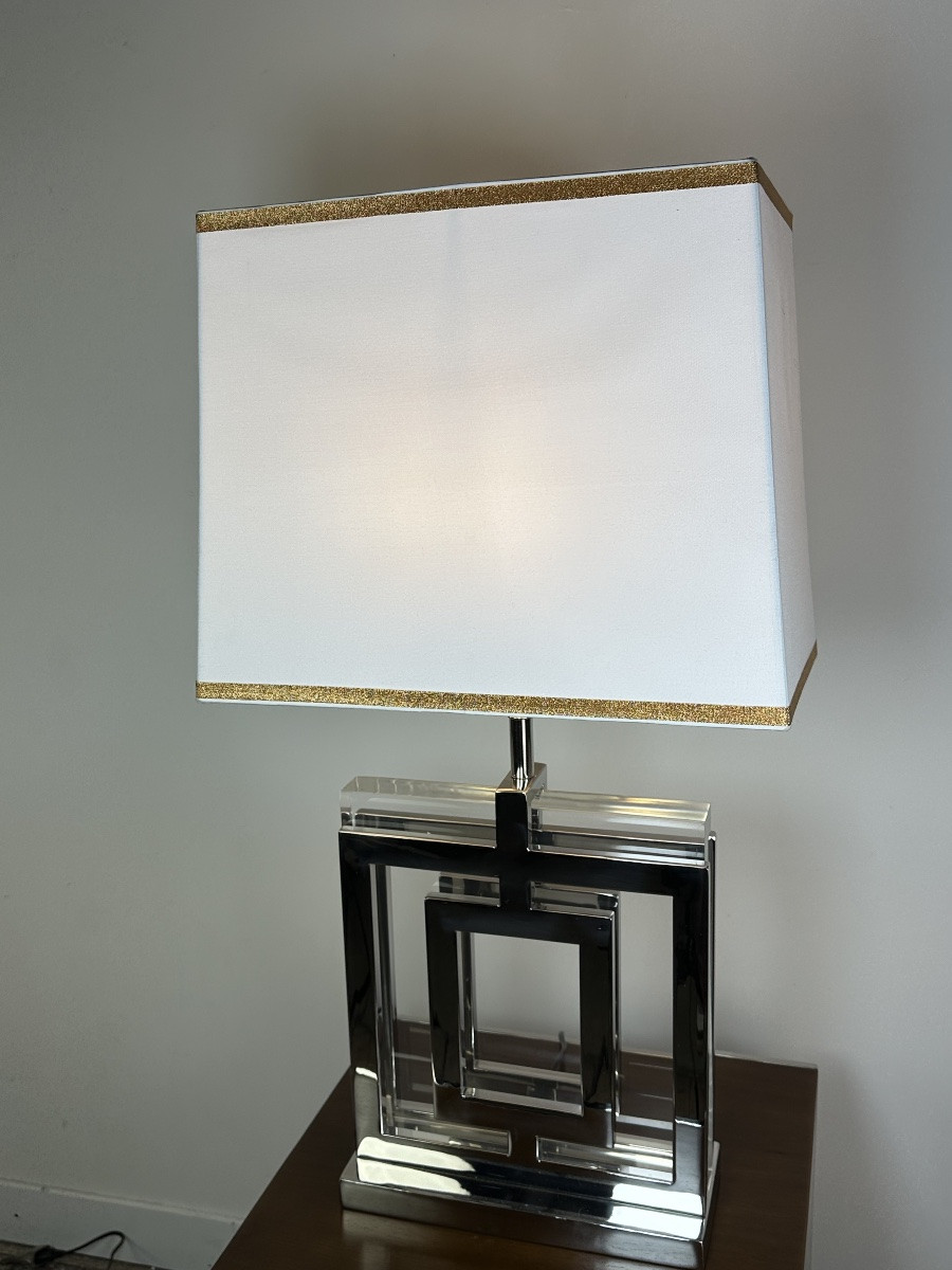 Lampe style Art déco en alu chromé et altuglass années 2000-photo-3