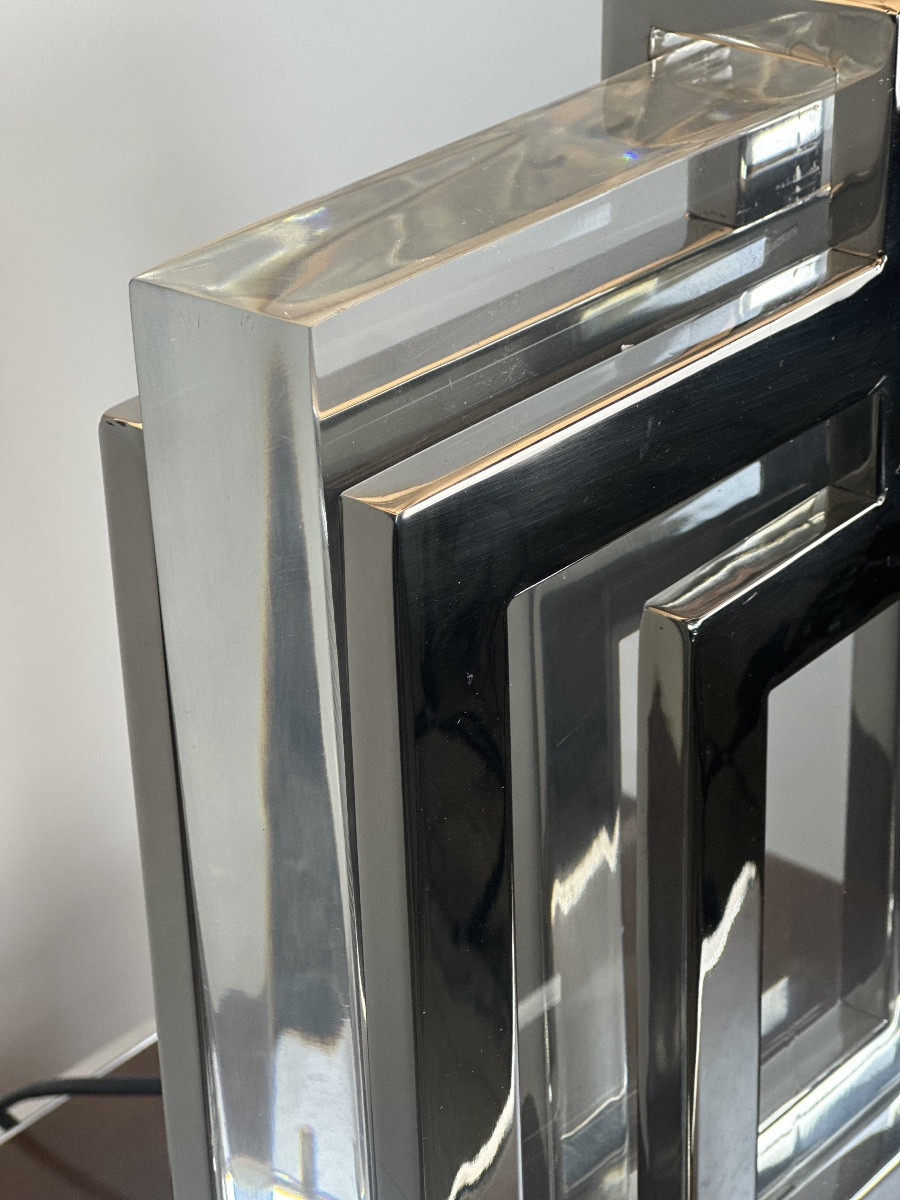 Lampe style Art déco en alu chromé et altuglass années 2000-photo-5