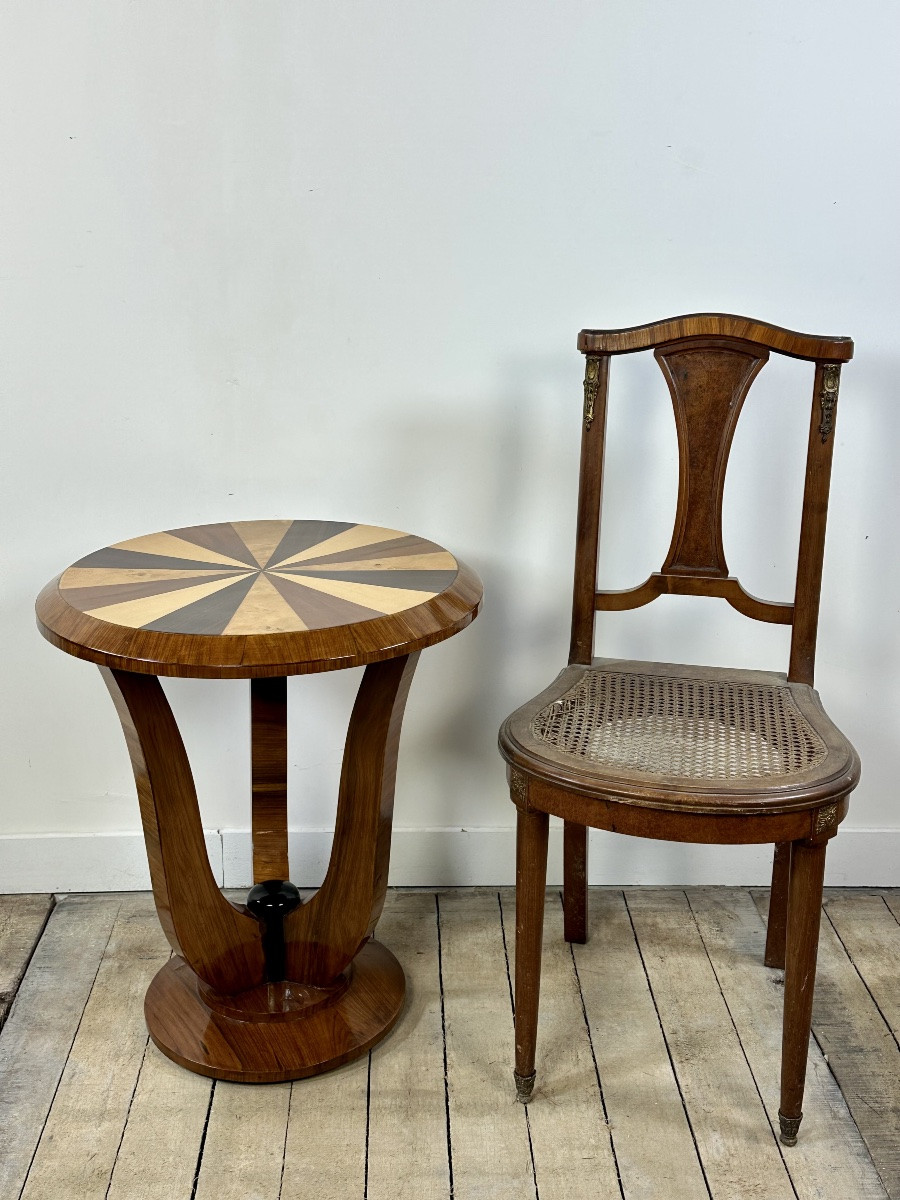 Guéridon / table d'appoint de style Art déco en maqueterie 1960-photo-4