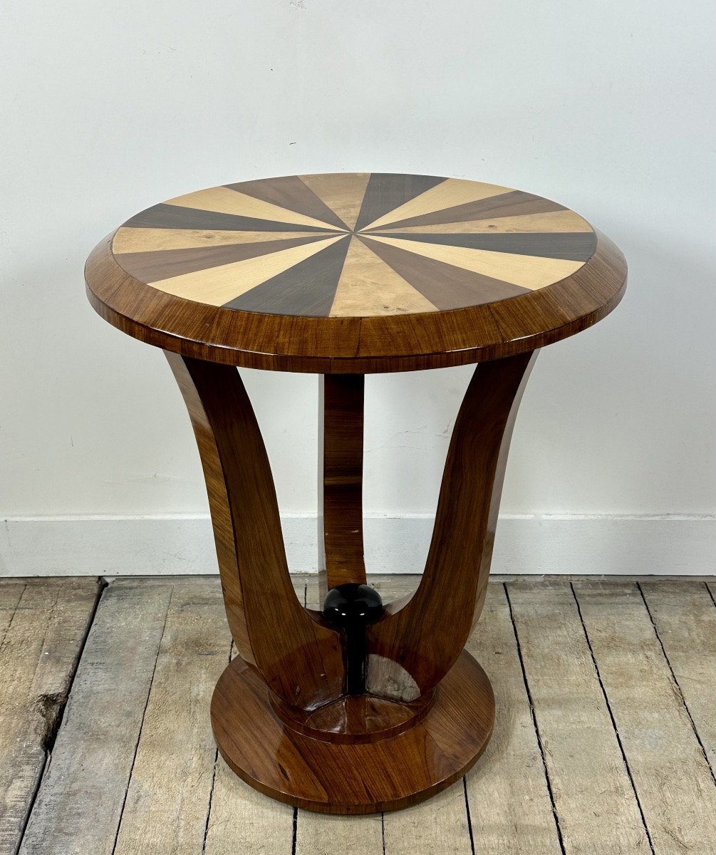 Guéridon / table d'appoint de style Art déco en maqueterie 1960-photo-1