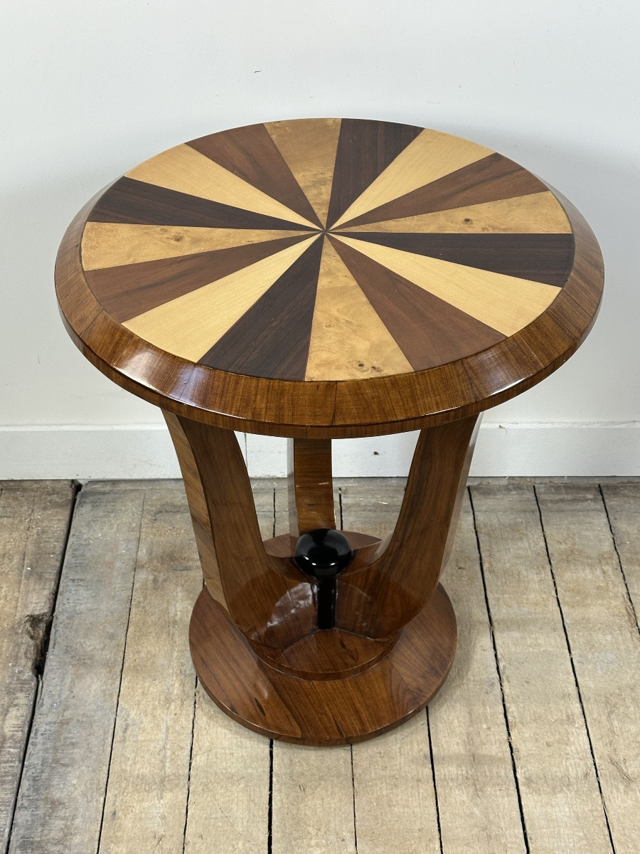 Guéridon / table d'appoint de style Art déco en maqueterie 1960-photo-8