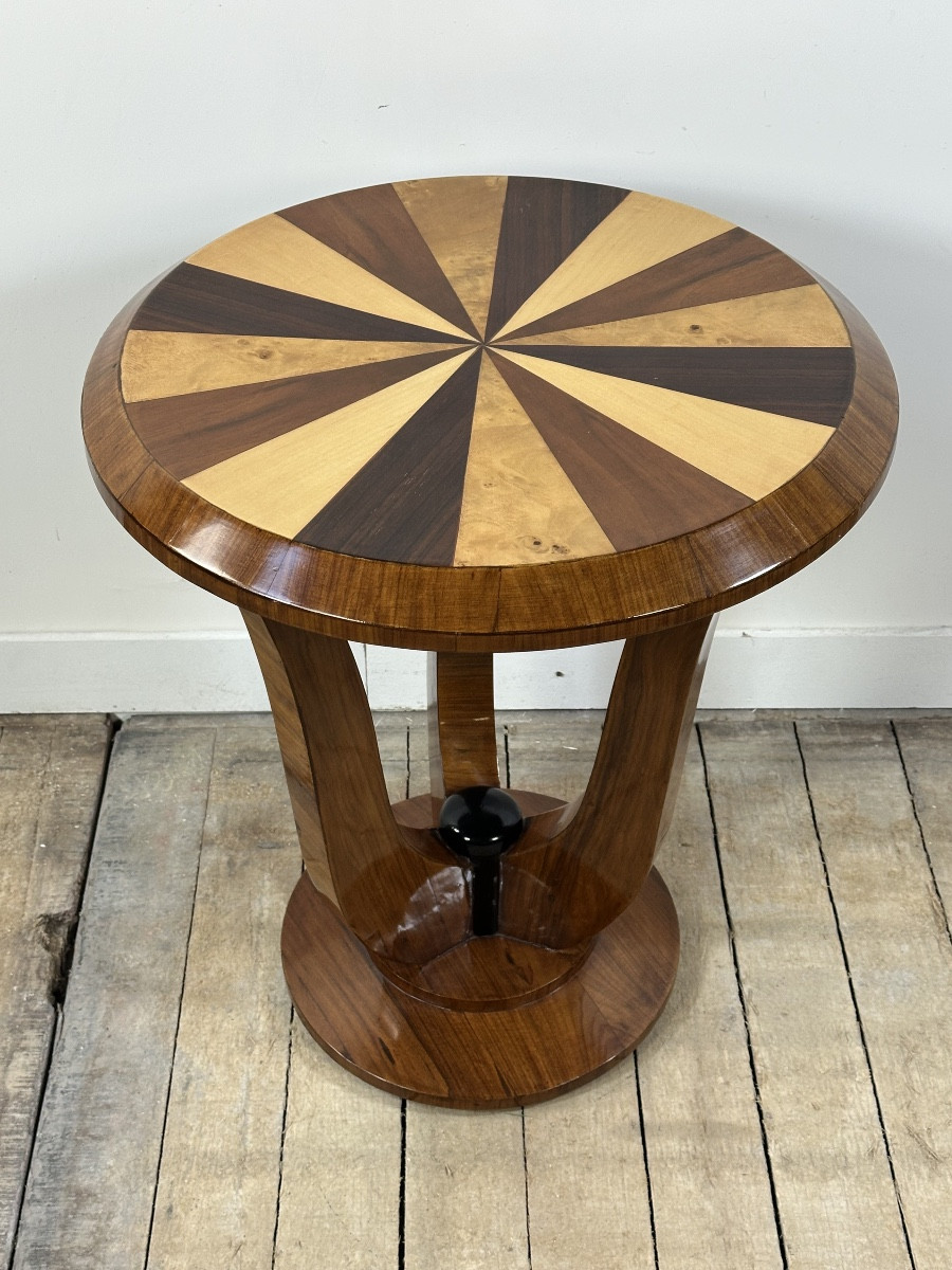 Guéridon / table d'appoint de style Art déco en maqueterie 1960