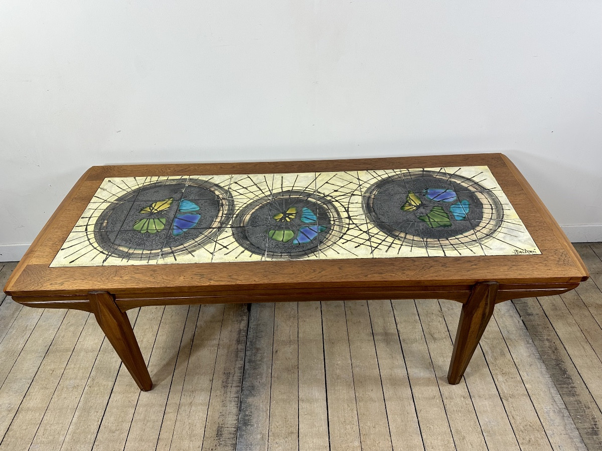 Teak And Lava Ceramic Coffee Table By J.belarti, 1960