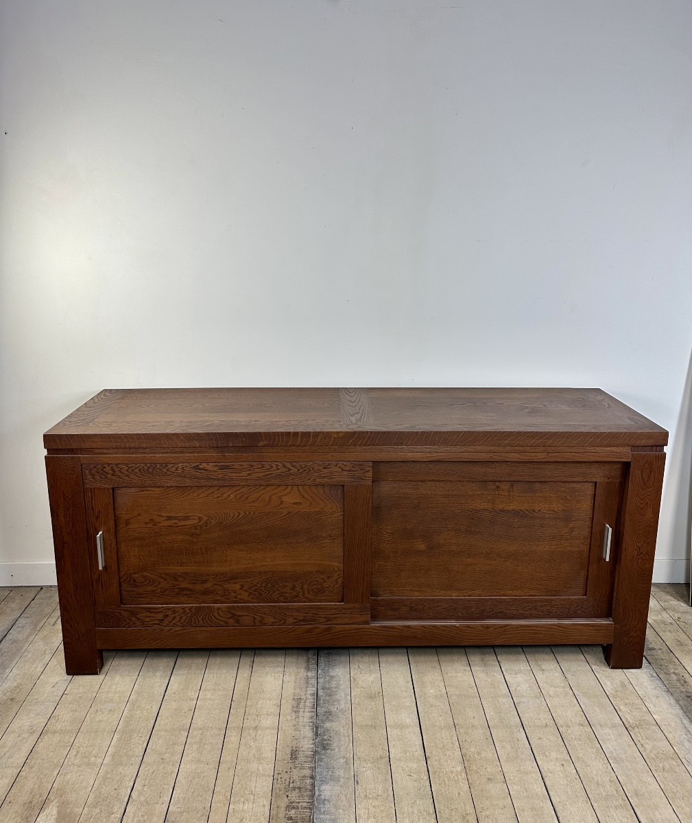 Brutalist Sideboard In Solid Oak, 1990s