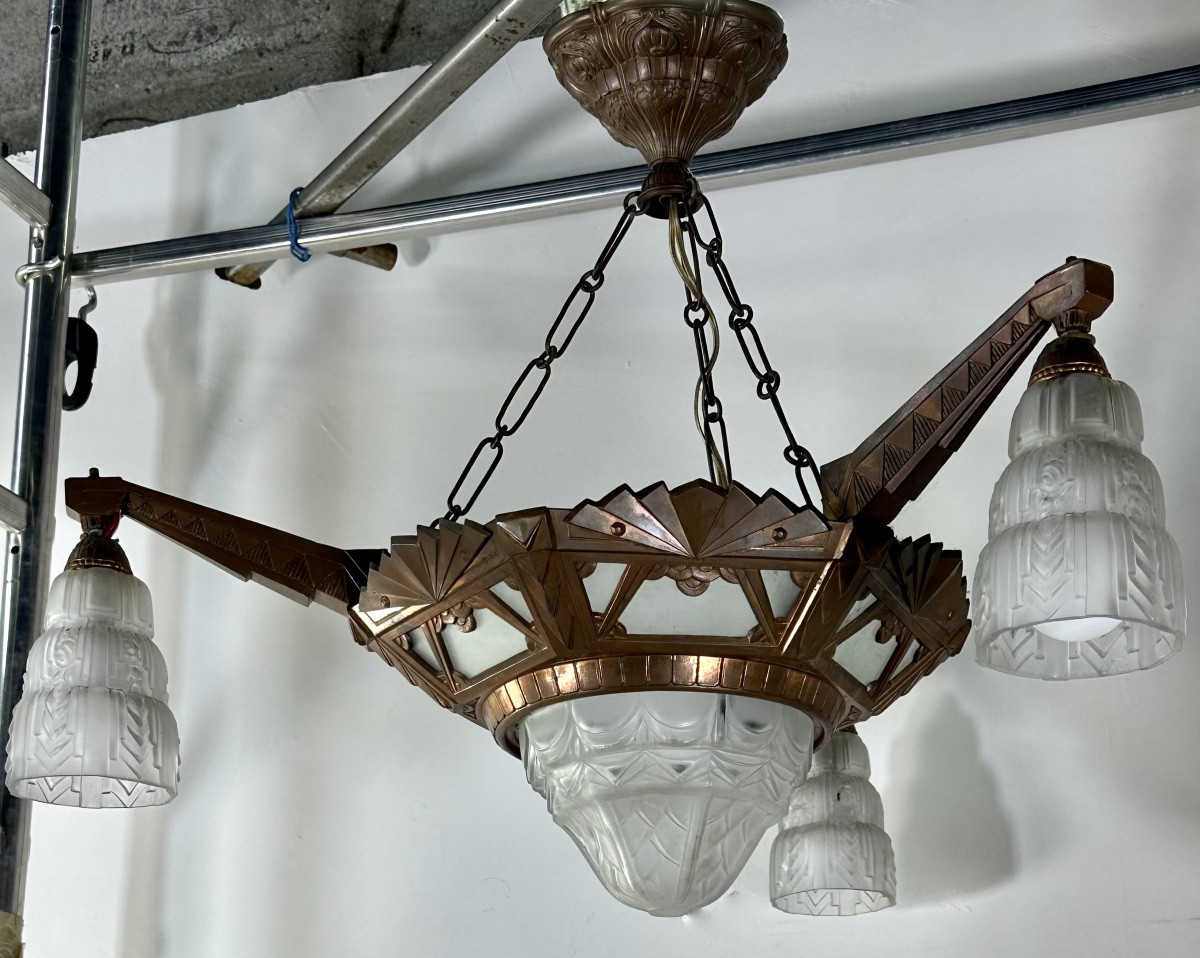 Art Deco 4-light Chandelier, 1930-photo-2