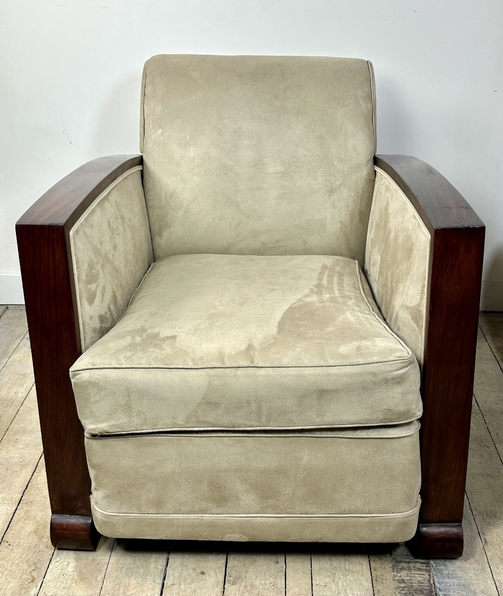 Fauteuils (la paire) époque Art déco en palissandre et suédine-photo-3
