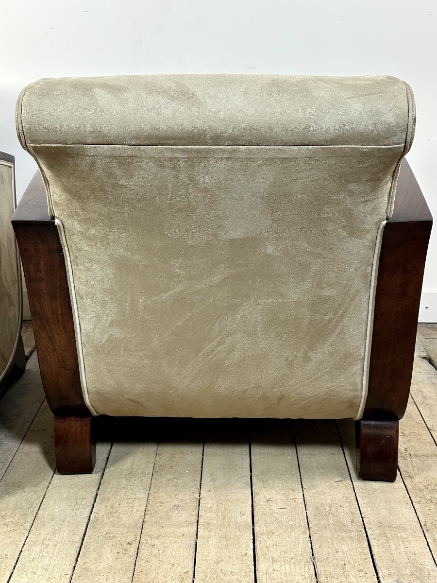 Fauteuils (la paire) époque Art déco en palissandre et suédine-photo-2