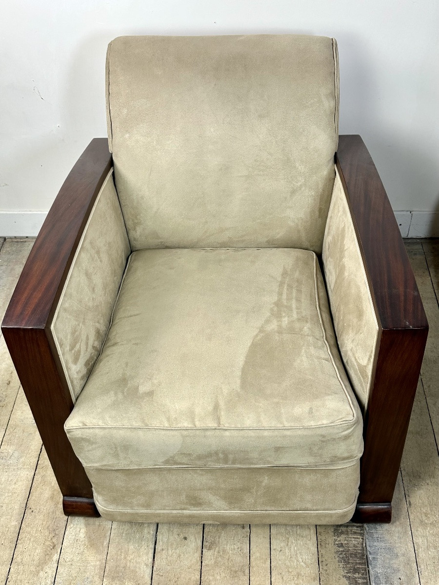 Fauteuils (la paire) époque Art déco en palissandre et suédine-photo-5