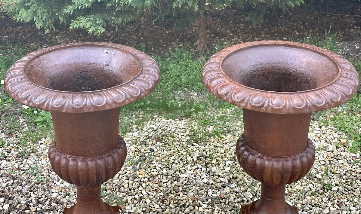 Vasques (la paire) styke Médicis en fonte Ht 74 cm-photo-2