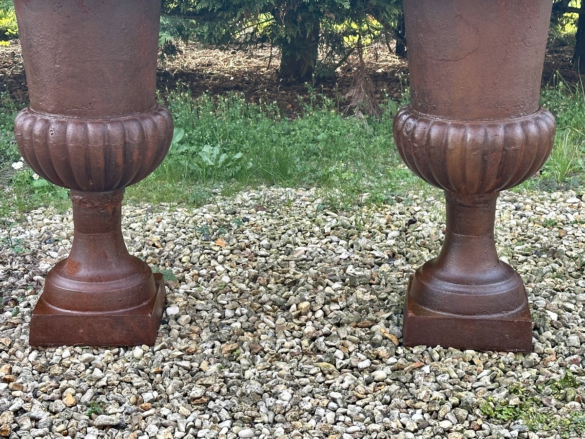 Vasques (la paire) styke Médicis en fonte Ht 74 cm-photo-3