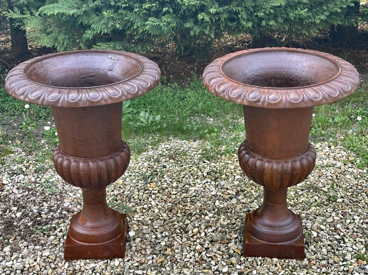 Vasques (la paire) styke Médicis en fonte Ht 74 cm-photo-8