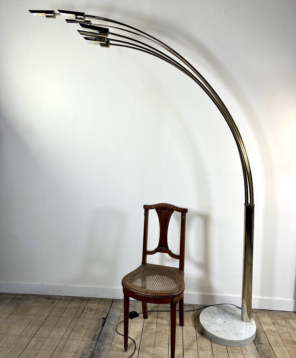 Lampadaire Arc italien 6 lumières en laiton doré 1970'S-photo-2