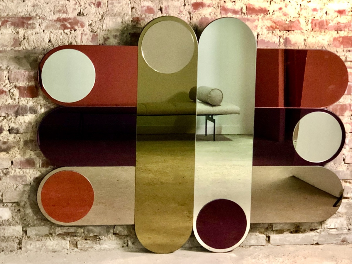 Miroir Circus en verre fumé 1994'S