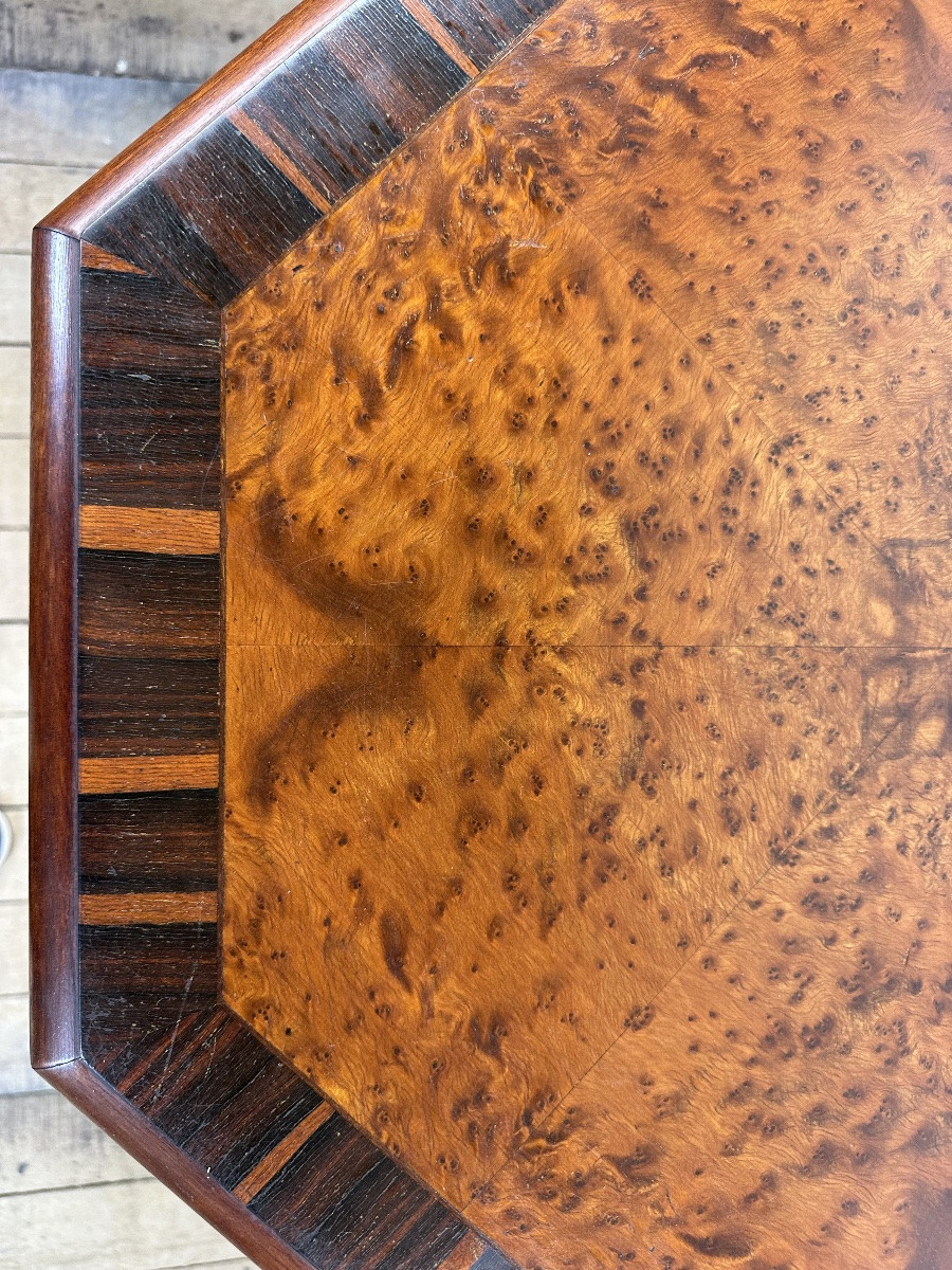 Guéridon époque Art Déco en marqueterie de ronce de noyer 1930-photo-4