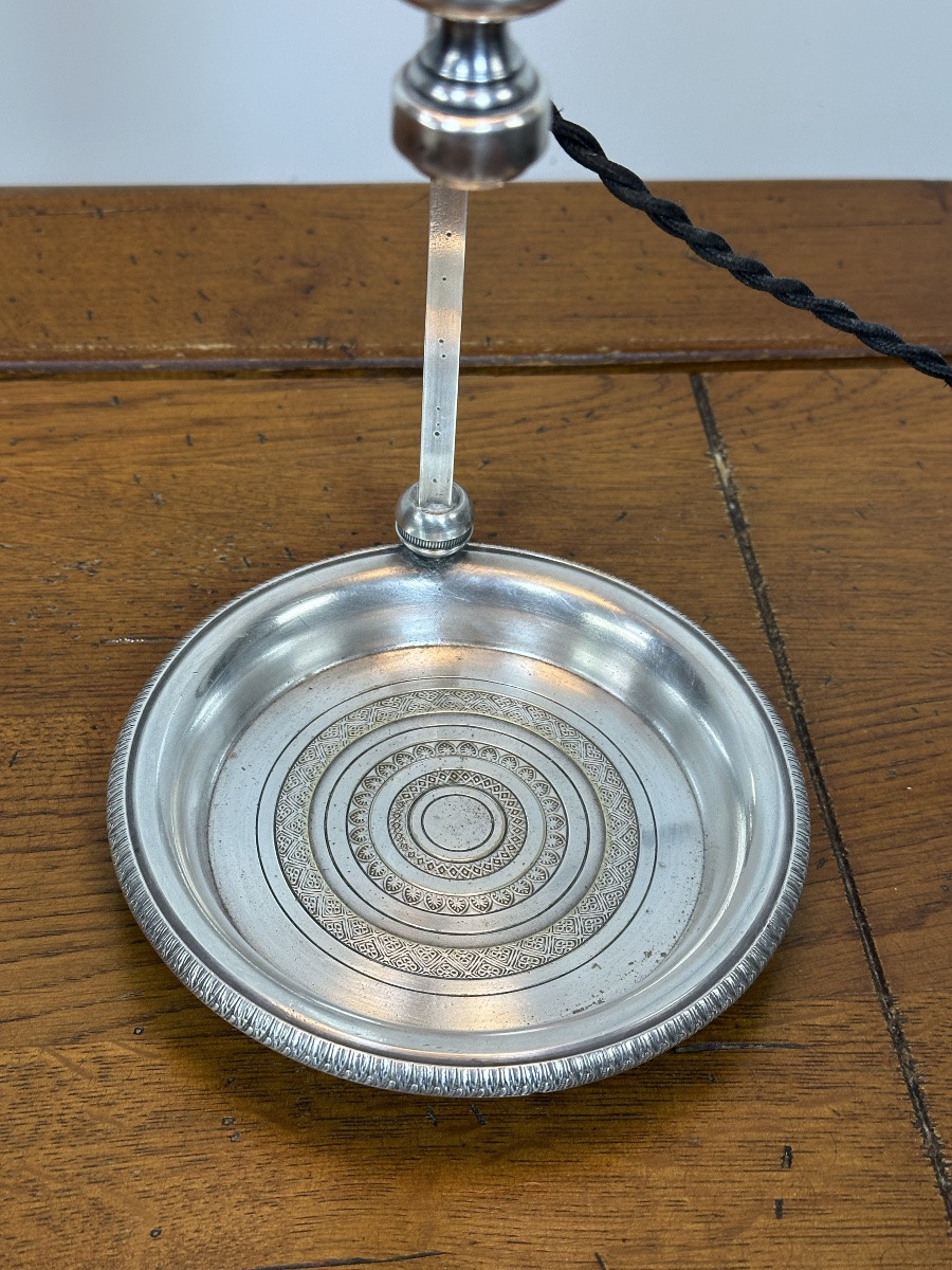 Lampe Quinquet en métal argenté XIX eme-photo-3