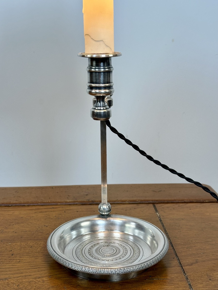 Lampe Quinquet en métal argenté XIX eme-photo-4