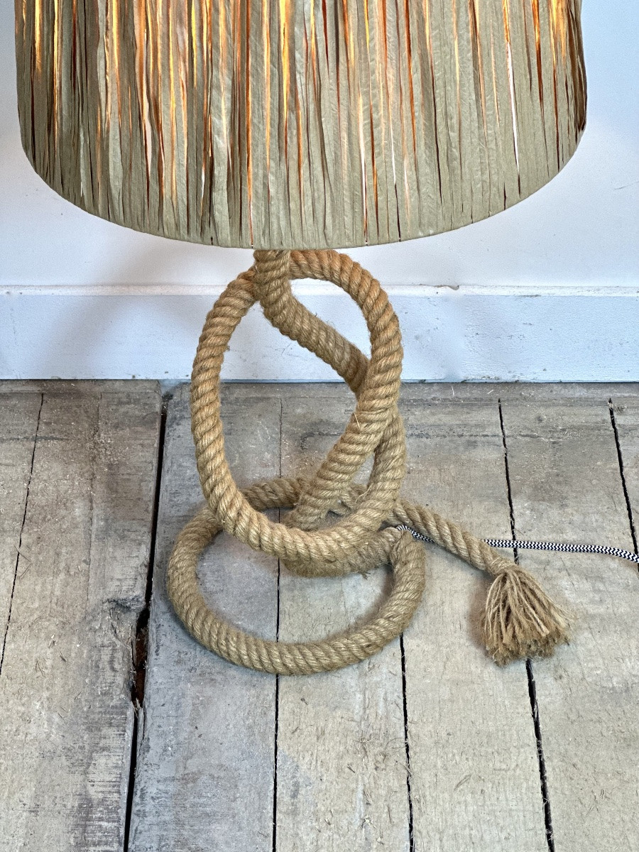 Audoux Minet Lamp In Rope And Raffia 1950's-photo-3